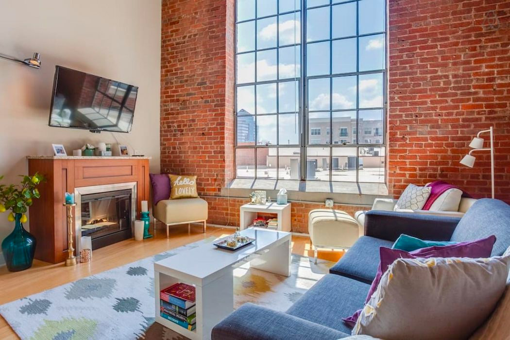 Durham, NC Airbnb vacation rental living room with city view