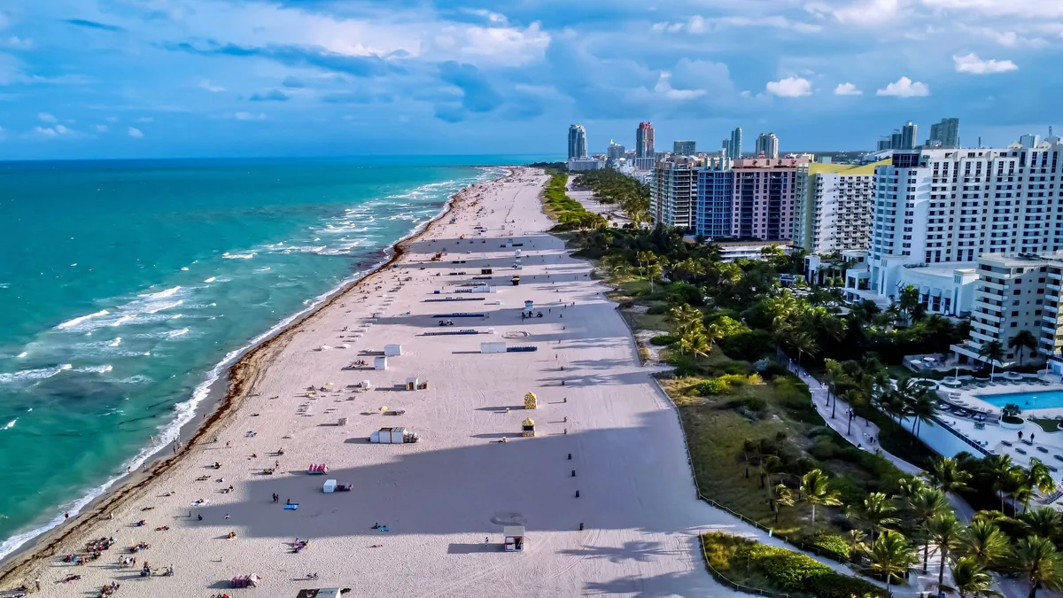 Aerial view of Miami Beach, one of the US markets with the highest average Airbnb occupancy rates