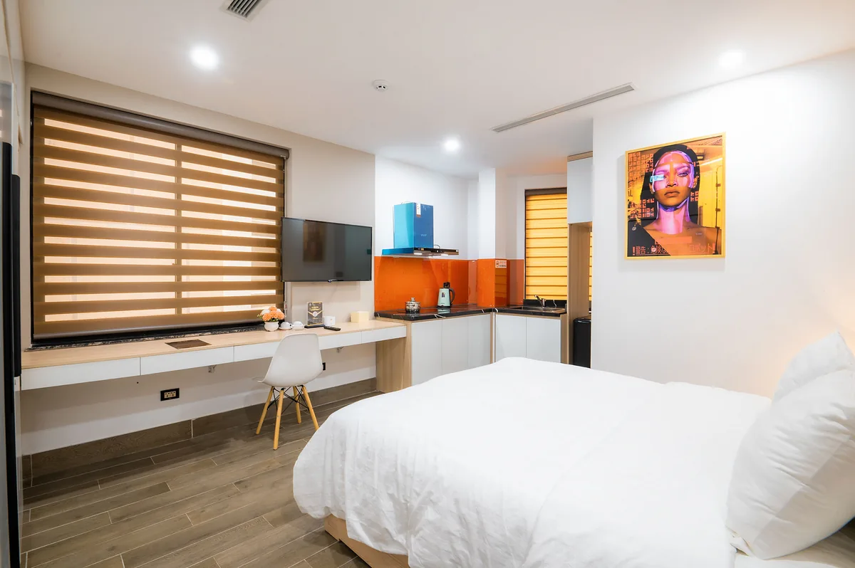 Studio: bed, desk and kitchenette in one room — Airbnb Cleaning Checklist: The Complete Room-by-Room Turnover Guide