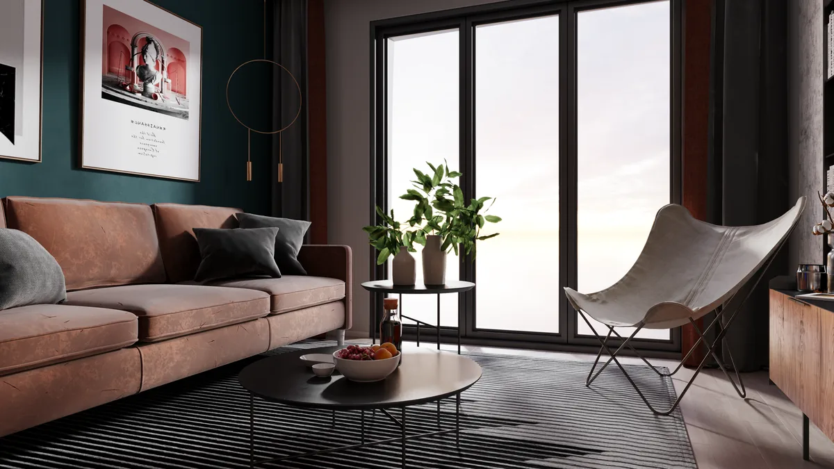 Living room, pink sofa against dark walls — Airbnb Management Vancouver BC: Principal Residence Rules and 5 Companies