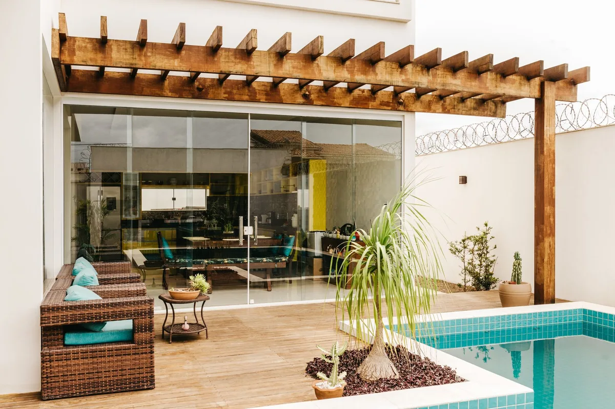 Phuket holiday villa management, courtyard pool under a timber pergola