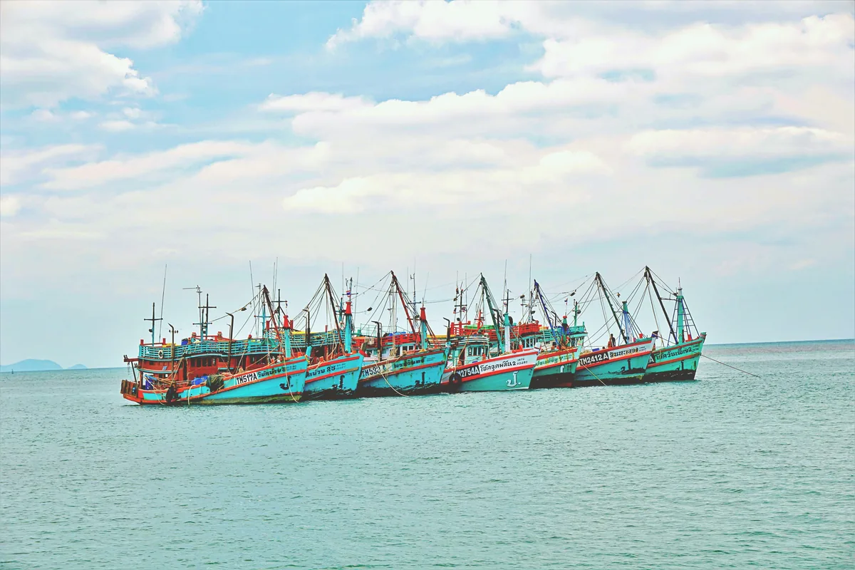 Fishing boats moored in the Gulf of Thailand