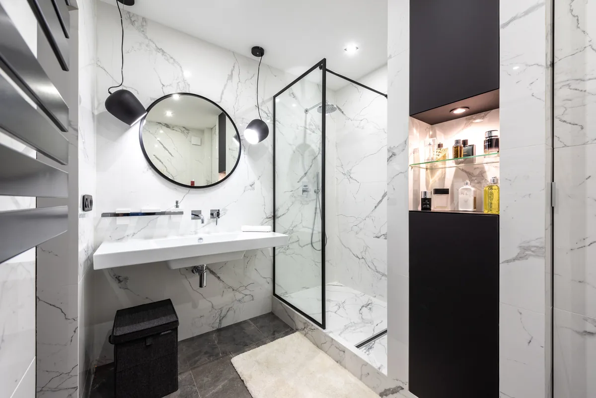 Tiled bathroom interior