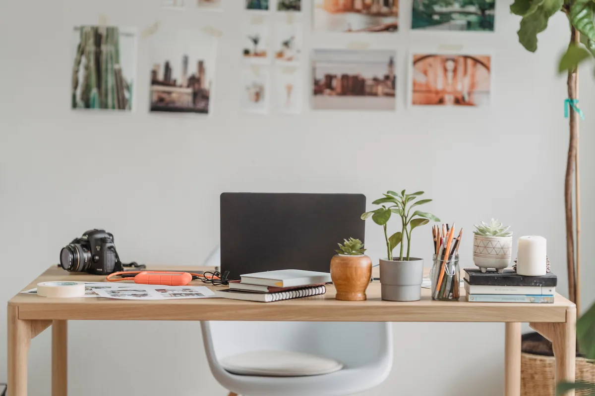Home office with a desk