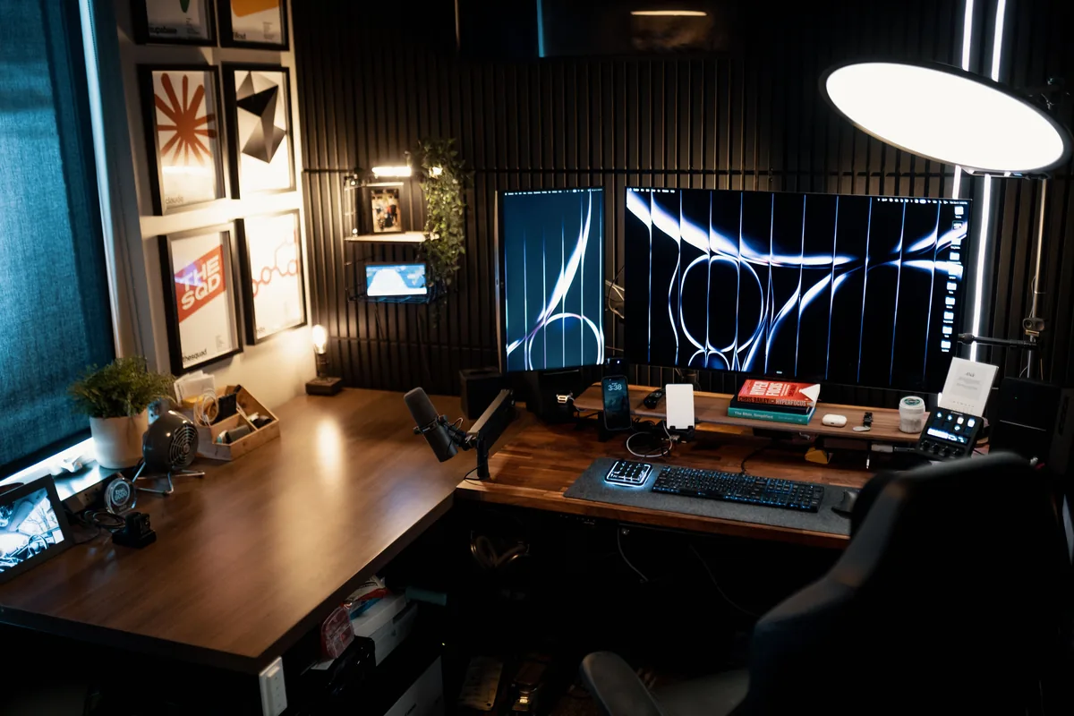 Home office with a desk
