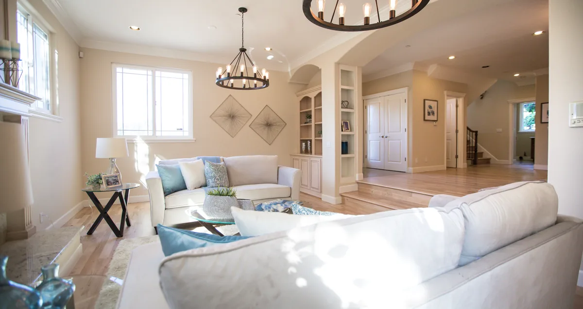 Living room with a fireplace