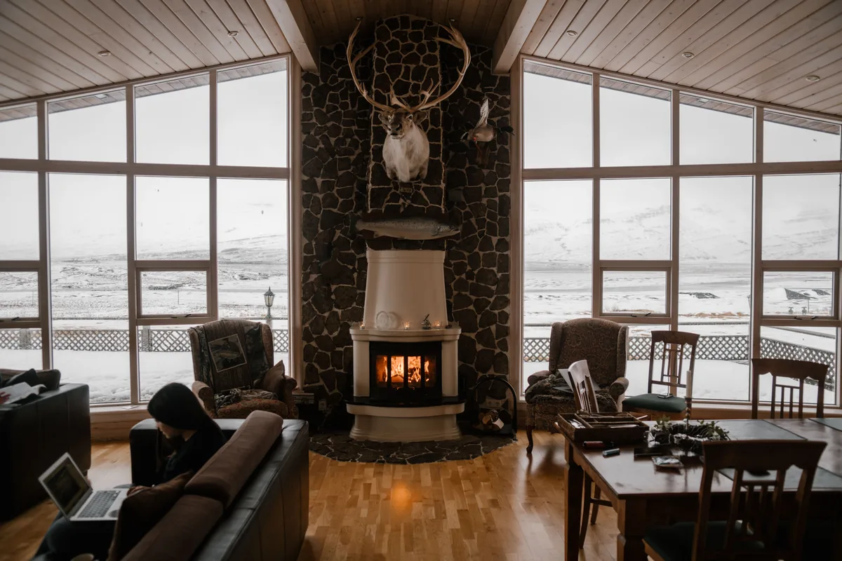 Living room with a fireplace