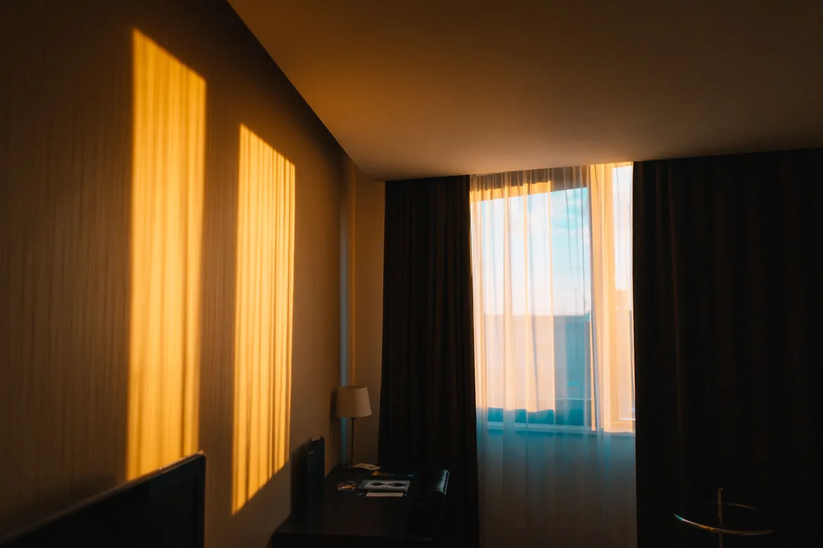 Bedroom with a large window