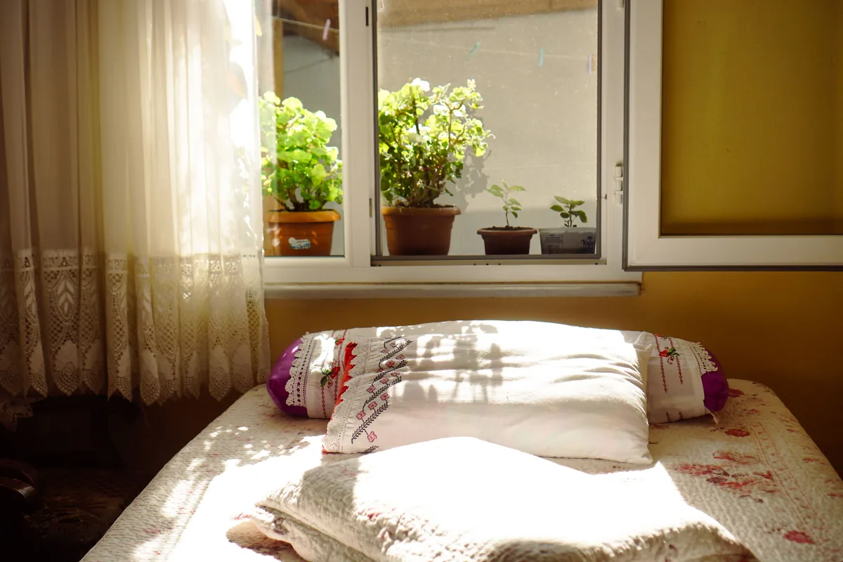 Bedroom with a large window