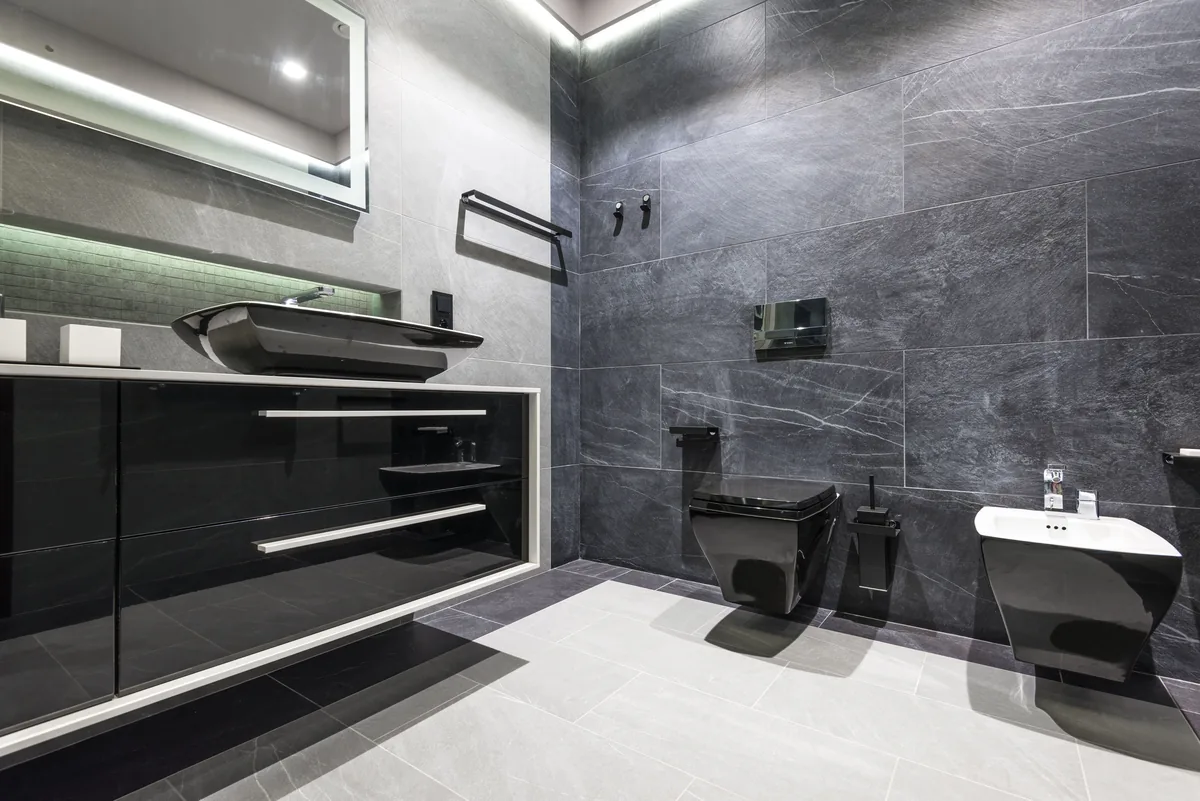 Tiled bathroom interior