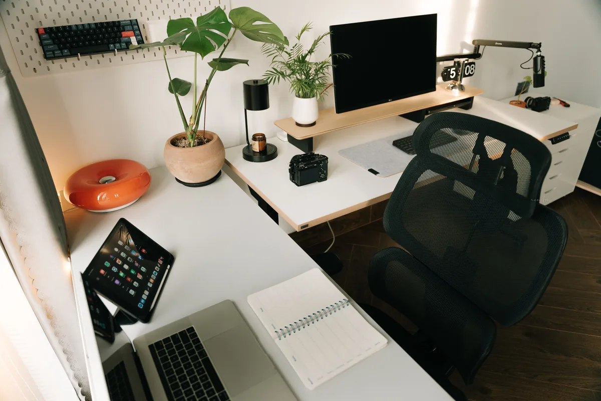 Home office with a desk