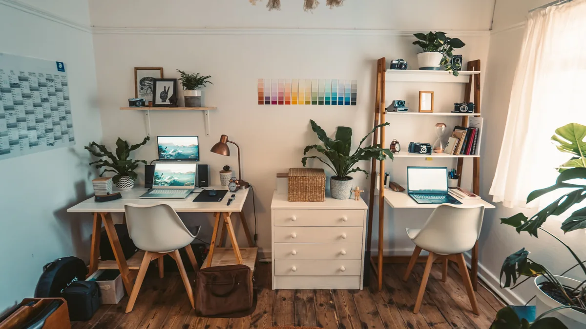 Home office with a desk
