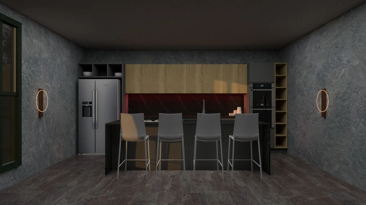 Kitchen counter with bar stools