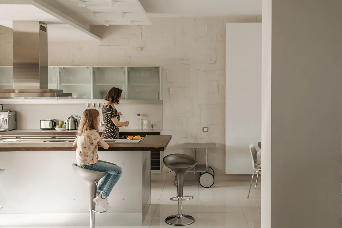 Kitchen counter with bar stools