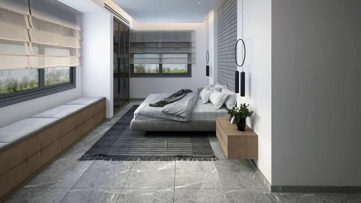 Bedroom with a large window