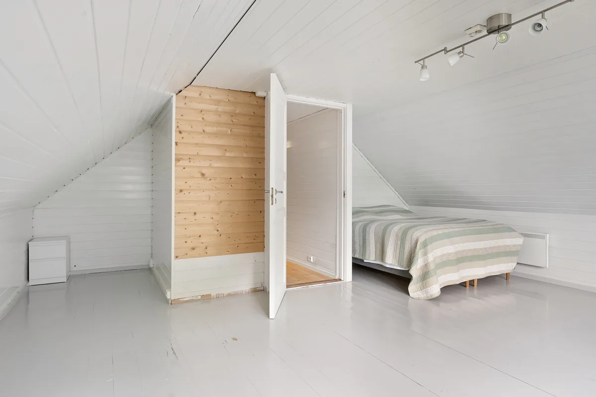 Attic bedroom under a sloped ceiling