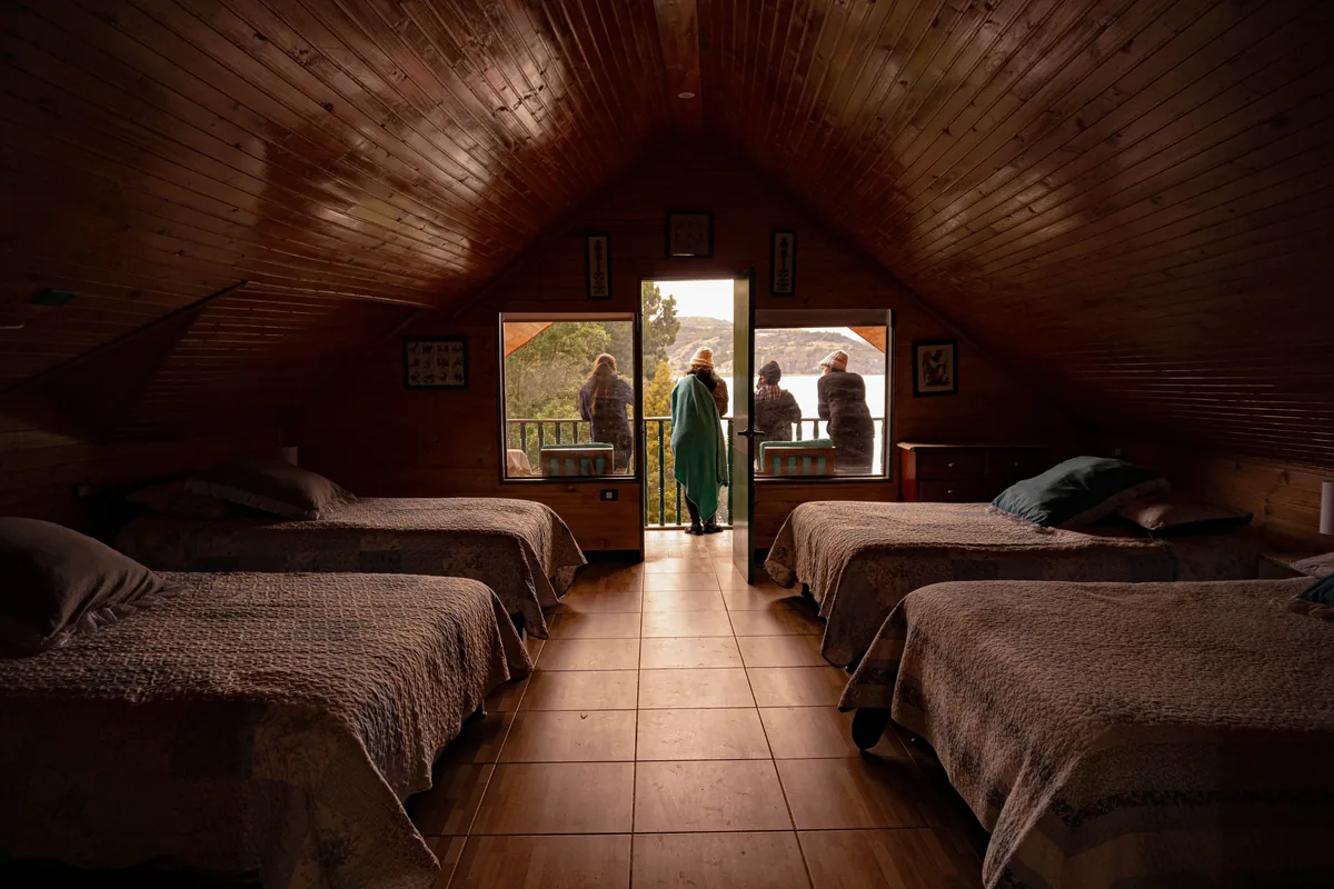 Attic bedroom under a sloped ceiling