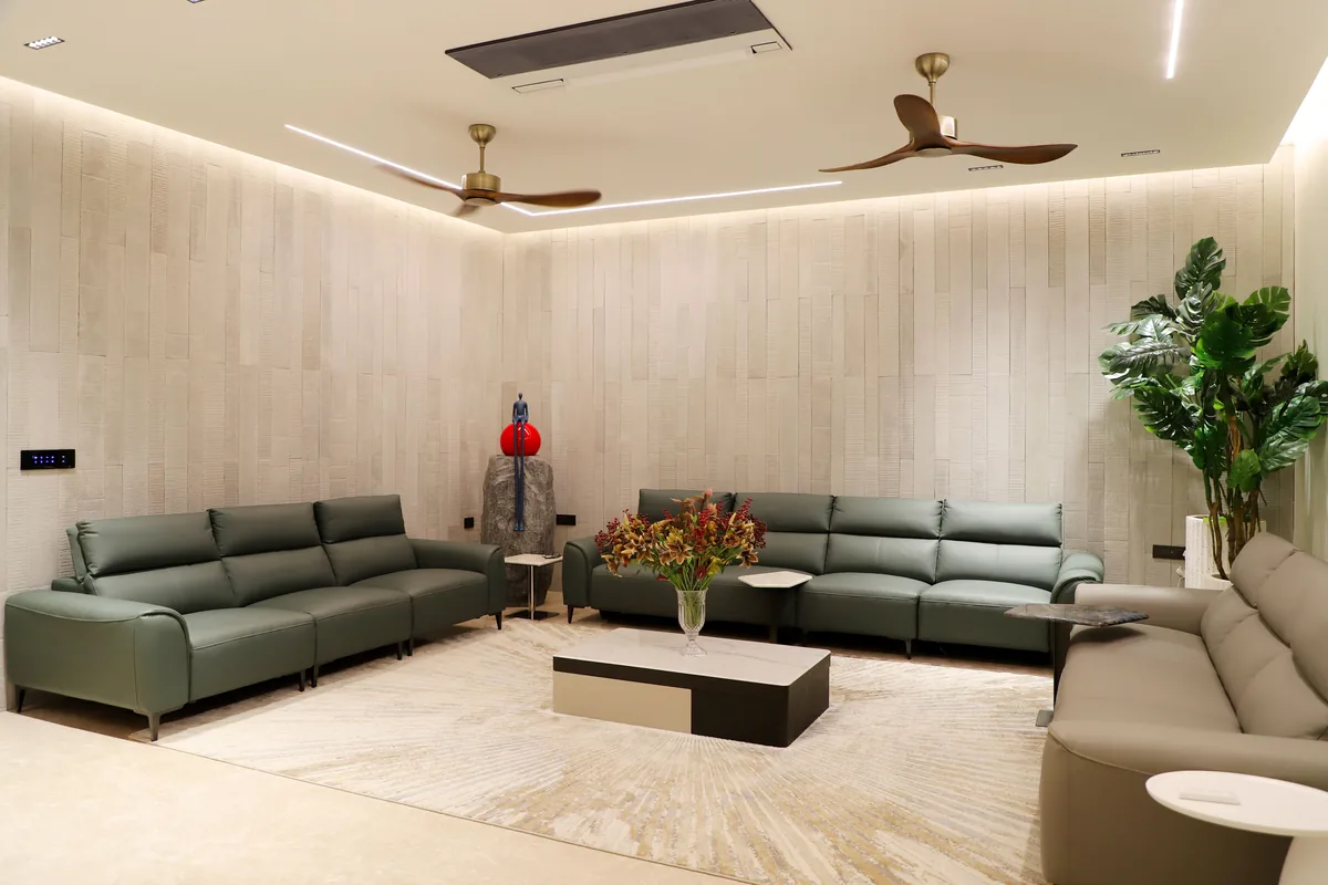 Basement lounge with a sofa