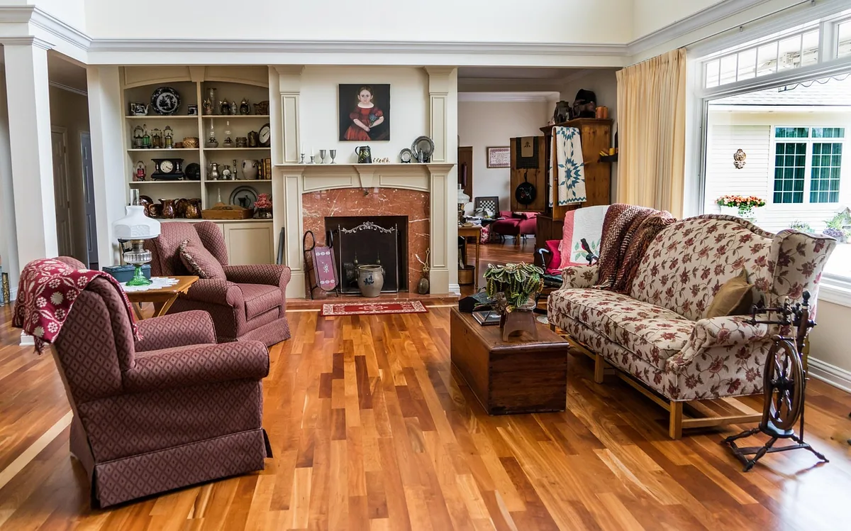 Living room with a fireplace