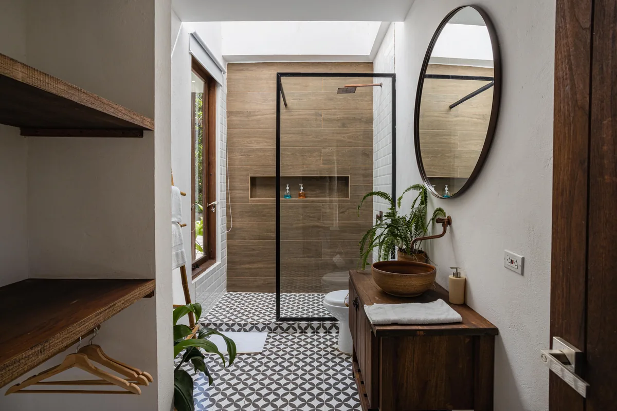 Tiled bathroom interior