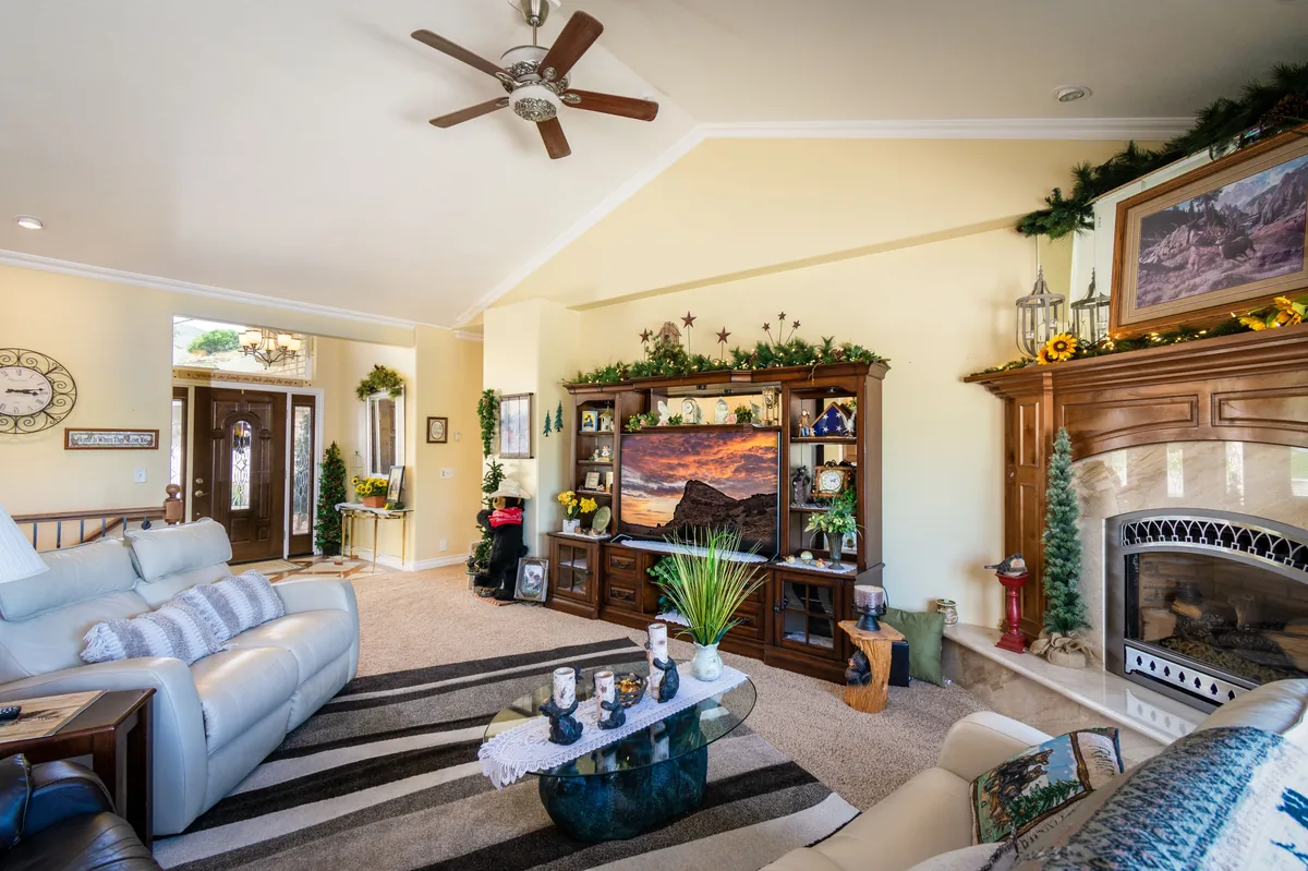 Living room with a fireplace