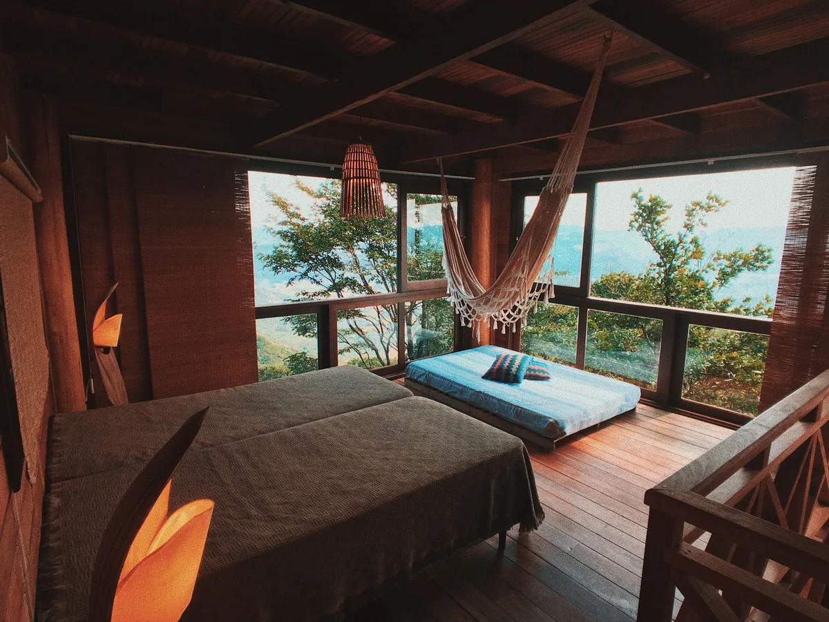 Bedroom with a large window