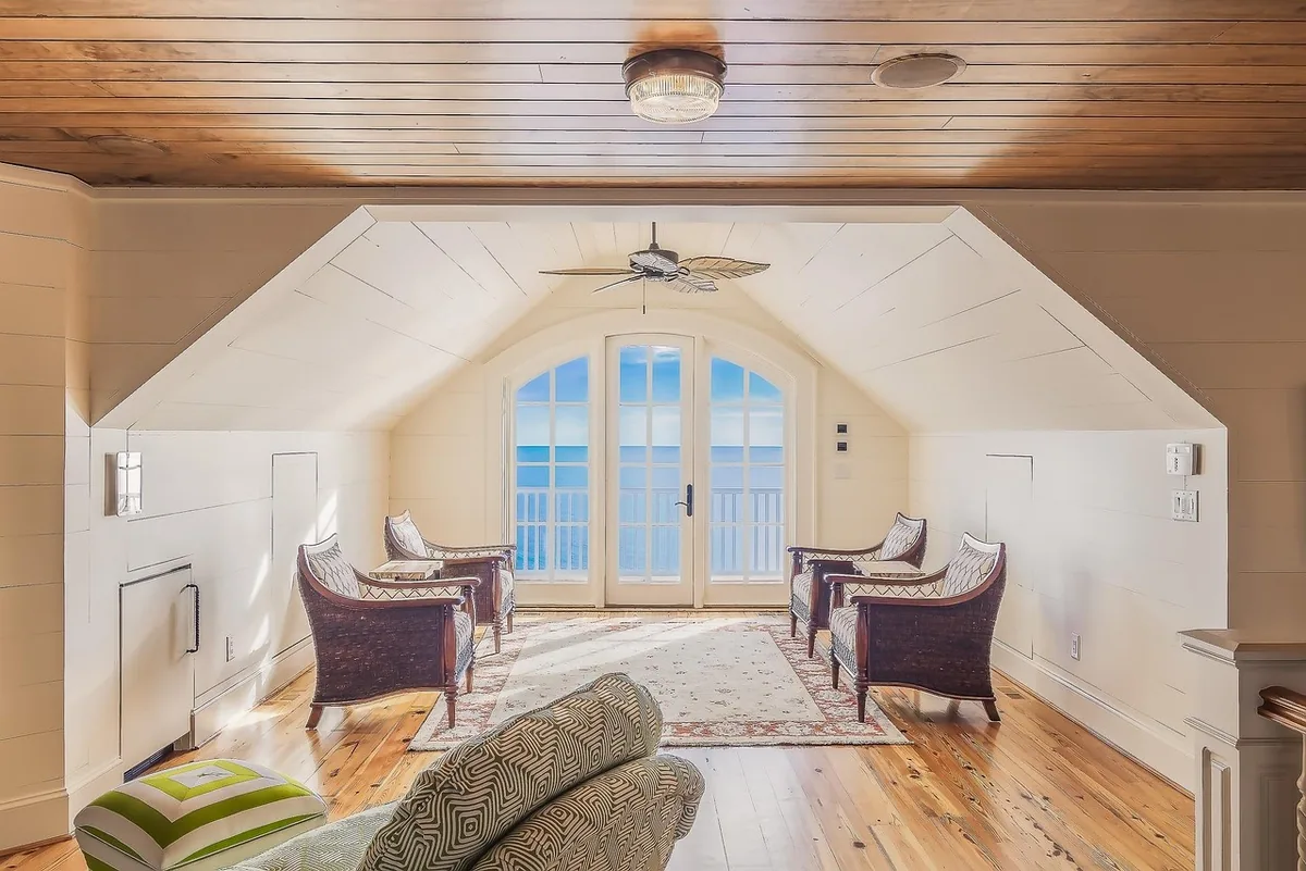 Cabin interior with a fireplace