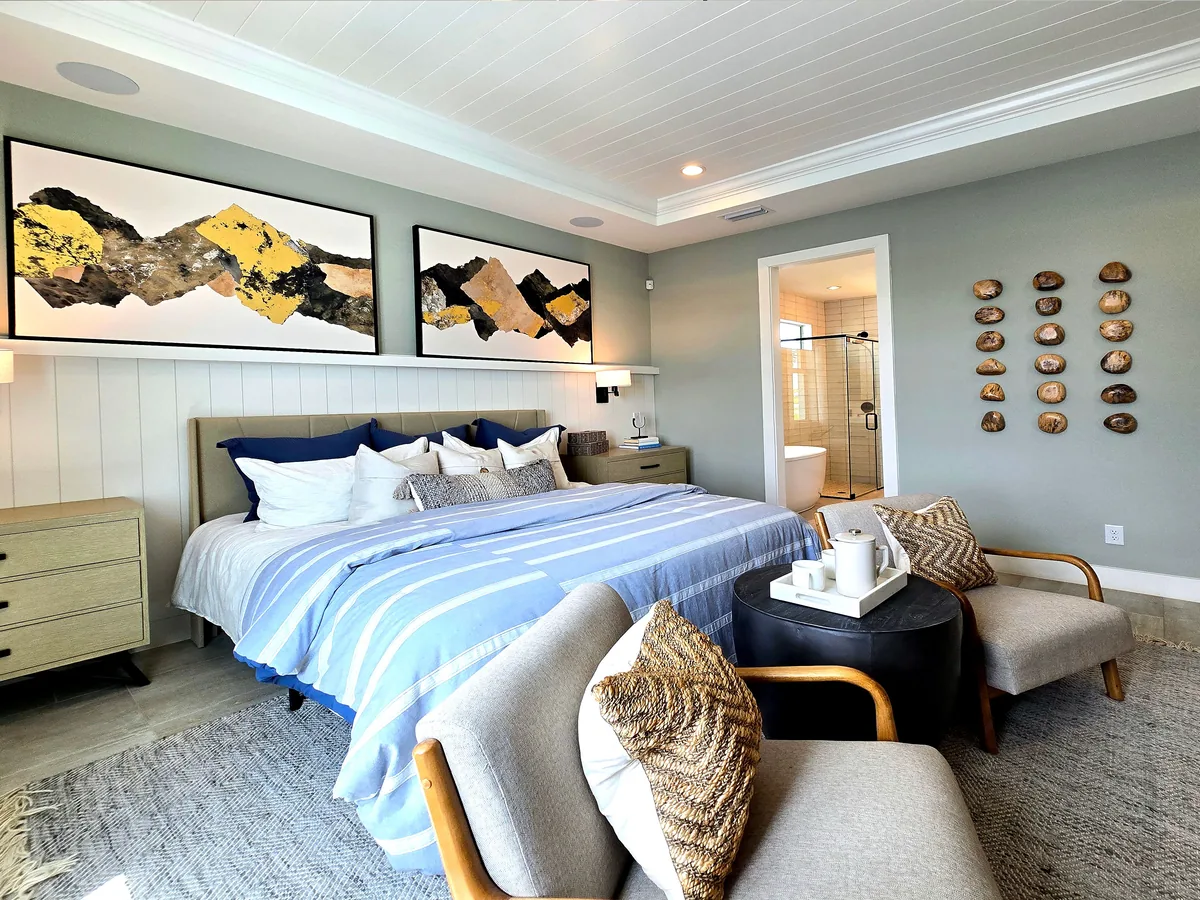 Bedroom made up with white linen