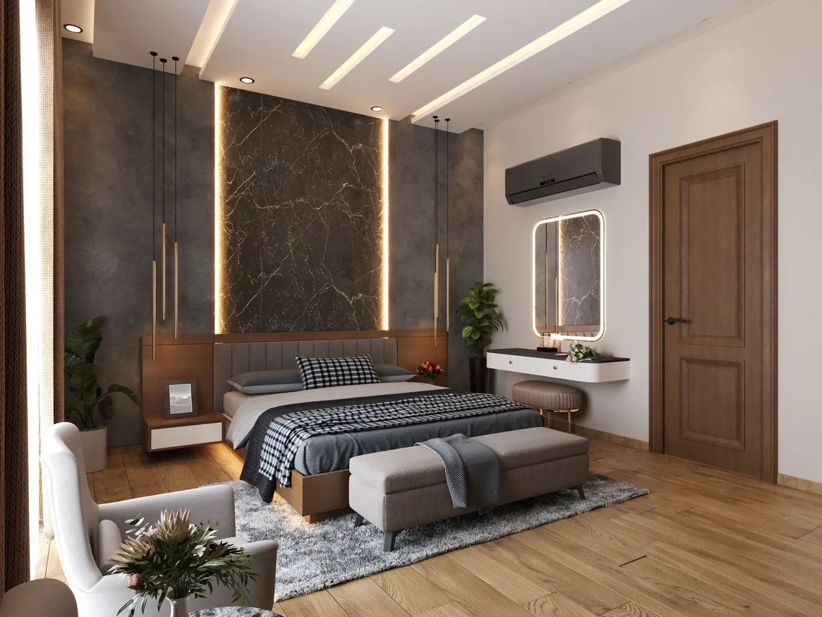 Bedroom made up with white linen