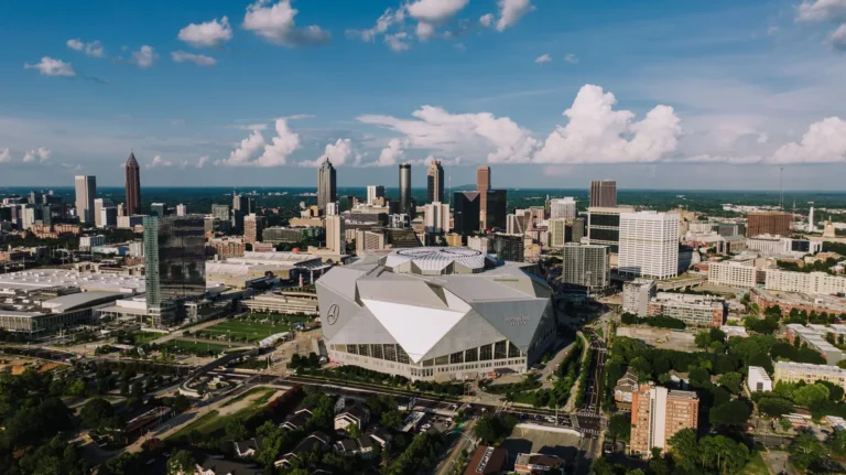 Atlanta skyline and Mercedes-Benz Stadium