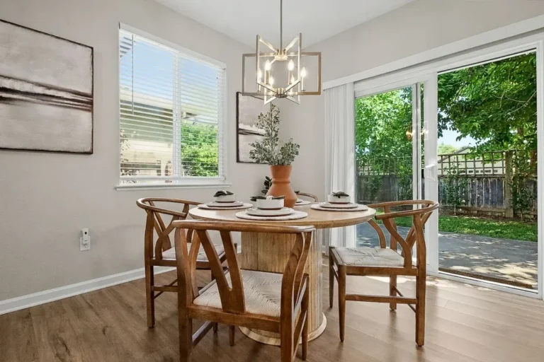 Dining table beside the garden doors in our Davis home