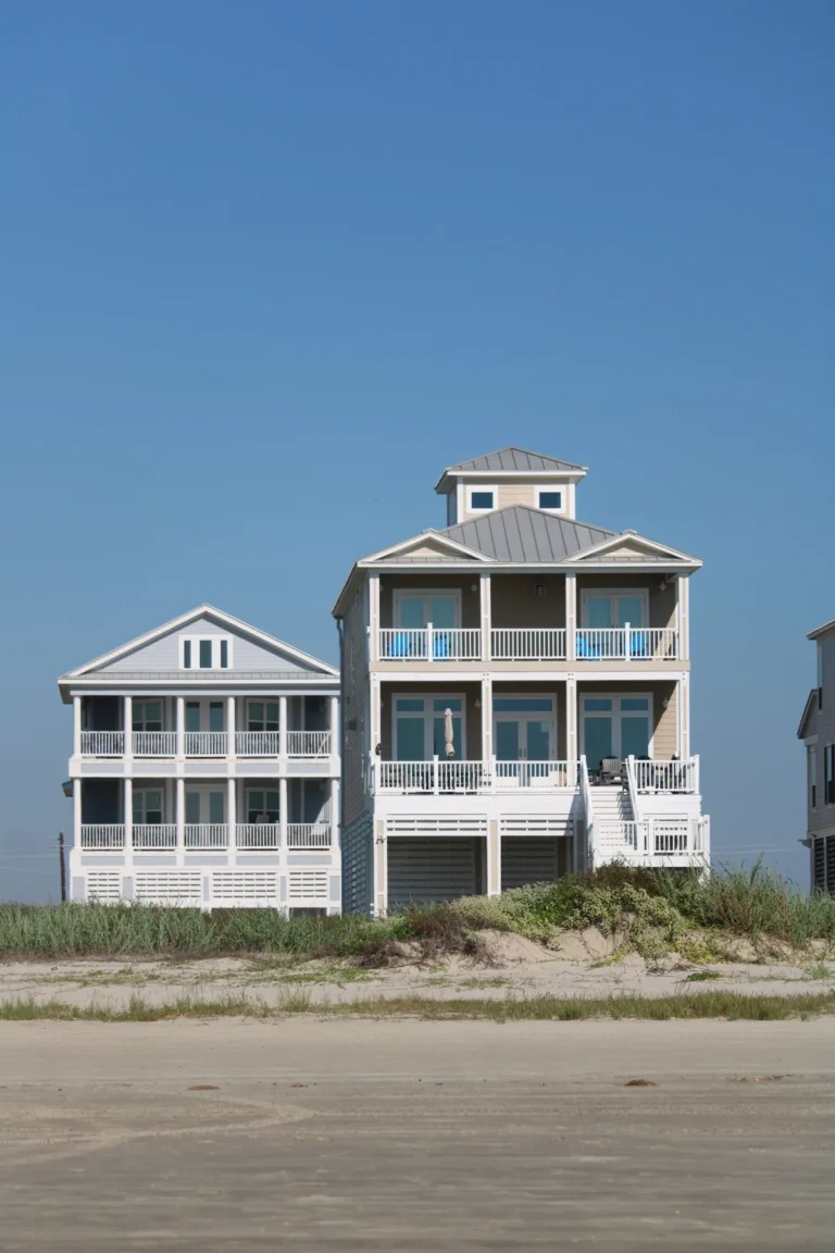 Raised beach houses behind the dunes on Galveston Island