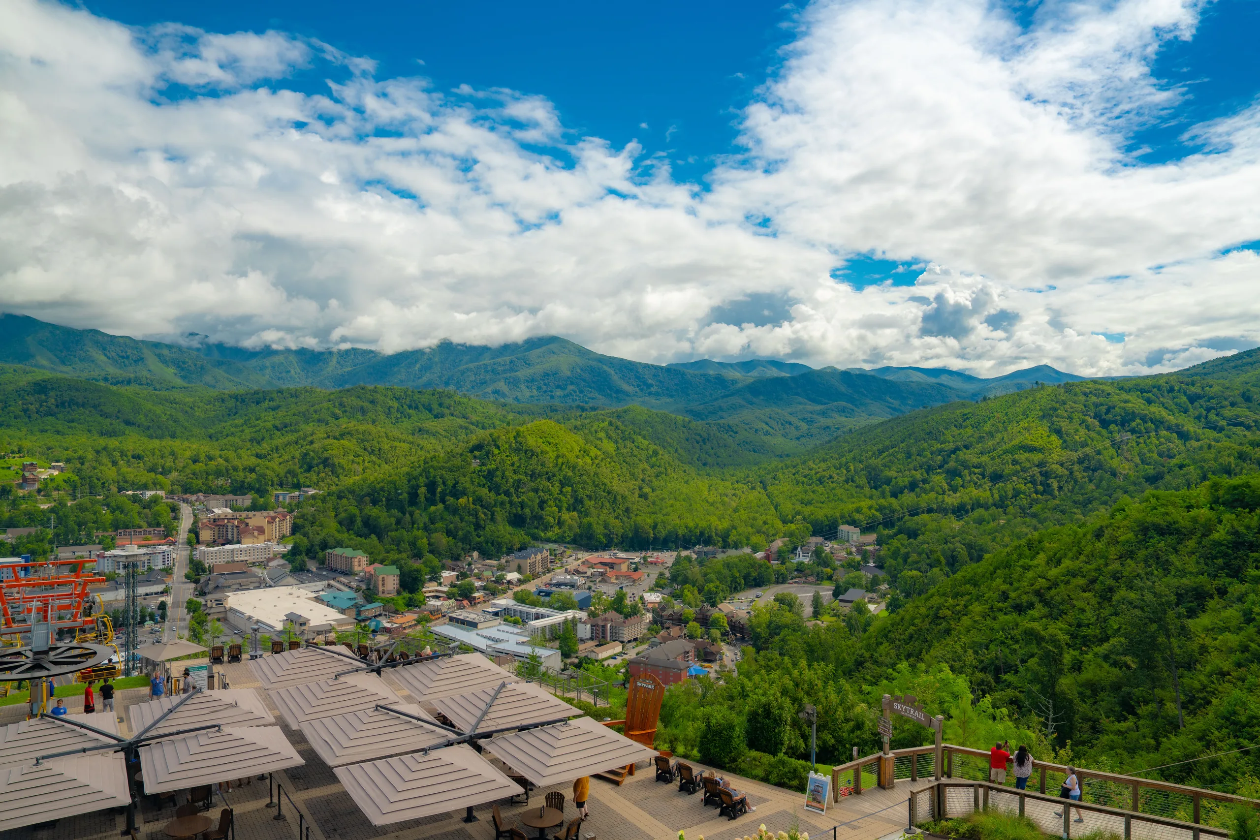 Aerial view of Gatlinburg and the Smoky Mountains in summer