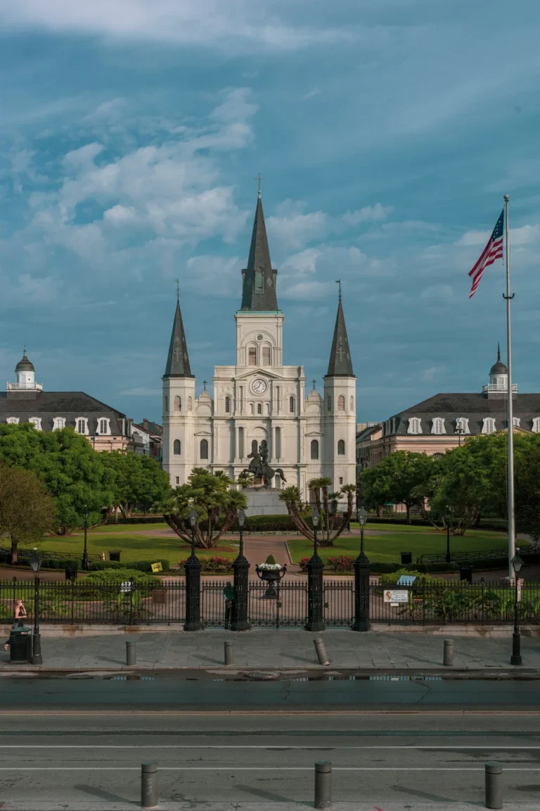 St. Louis Cathedral in Jackson Square under a clear sky