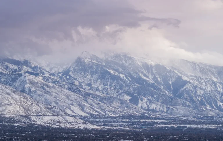 Snow-covered Wasatch peaks in Salt Lake City