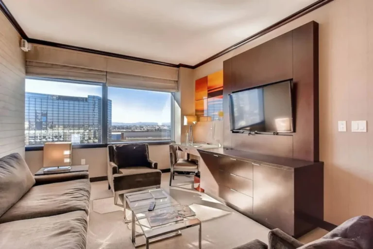 Vdara living room in daylight with television and window