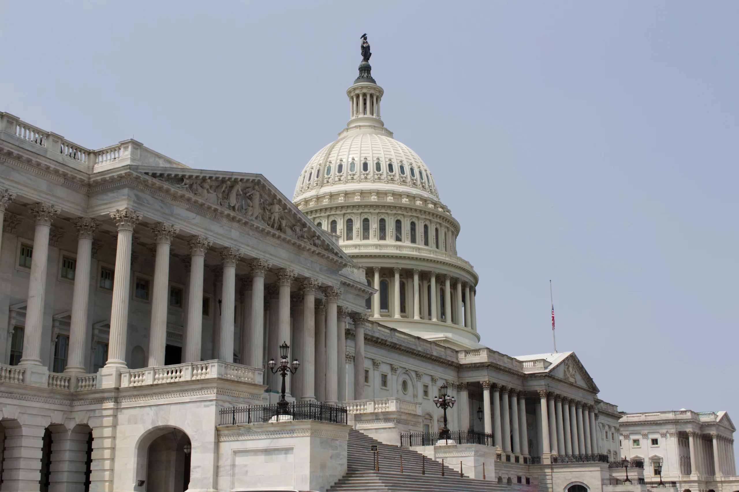 The United States Capitol dome and columns in Washington, DC
